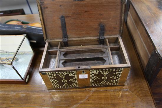 An unusual small brass mounted Zanzibar chest or work box, 18in.